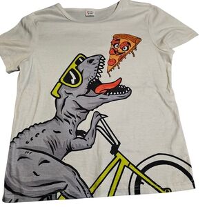 Dinosaur Graphic Tee with Pizza Print